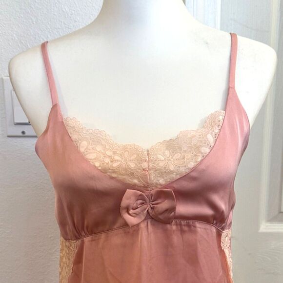 Vintage Satin Babydoll Slip Dress Lace Bow Girly Lingerie Size Small Nightgown - Picture 2 of 8